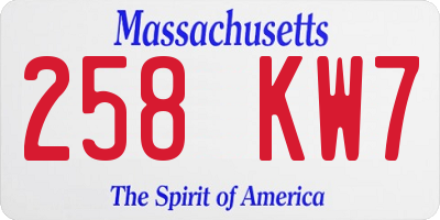 MA license plate 258KW7