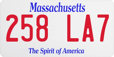 MA license plate 258LA7