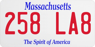 MA license plate 258LA8