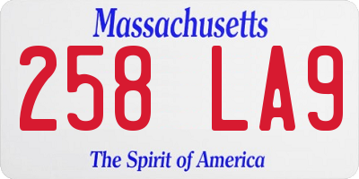 MA license plate 258LA9