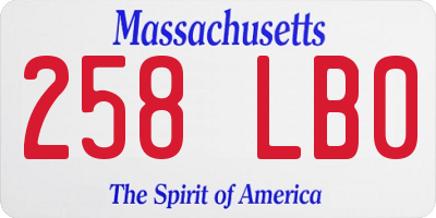 MA license plate 258LB0