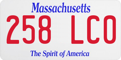 MA license plate 258LC0
