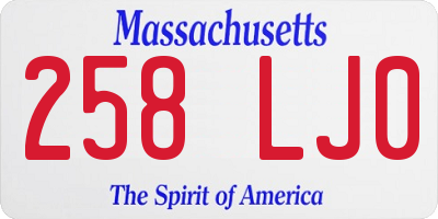 MA license plate 258LJ0