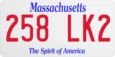 MA license plate 258LK2
