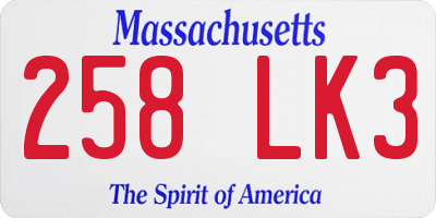MA license plate 258LK3