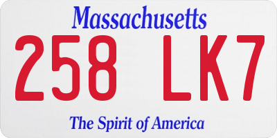 MA license plate 258LK7