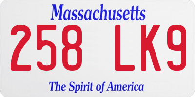 MA license plate 258LK9