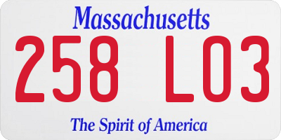 MA license plate 258LO3