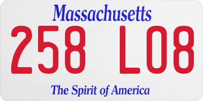 MA license plate 258LO8