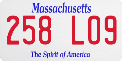 MA license plate 258LO9