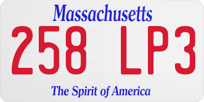 MA license plate 258LP3