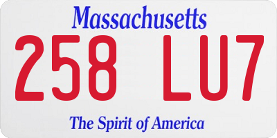 MA license plate 258LU7