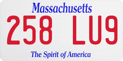 MA license plate 258LU9