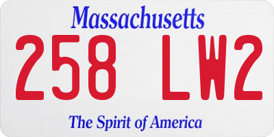 MA license plate 258LW2