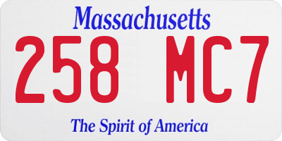 MA license plate 258MC7