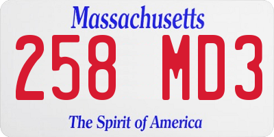 MA license plate 258MD3