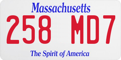 MA license plate 258MD7