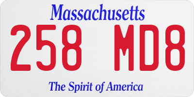 MA license plate 258MD8