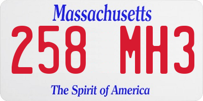 MA license plate 258MH3