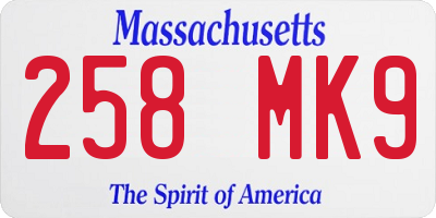 MA license plate 258MK9