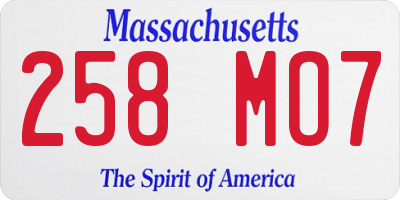 MA license plate 258MO7