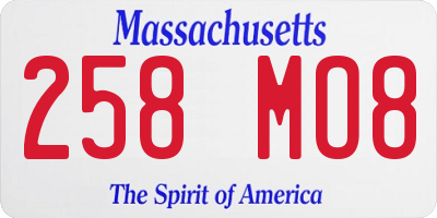 MA license plate 258MO8