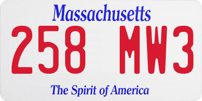 MA license plate 258MW3