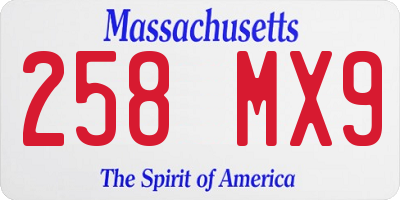 MA license plate 258MX9