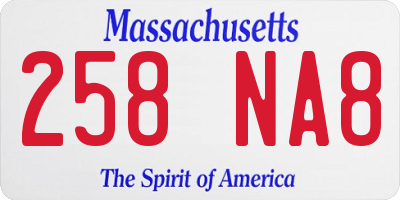 MA license plate 258NA8