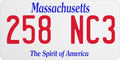 MA license plate 258NC3