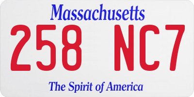 MA license plate 258NC7