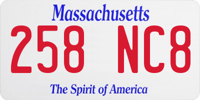 MA license plate 258NC8