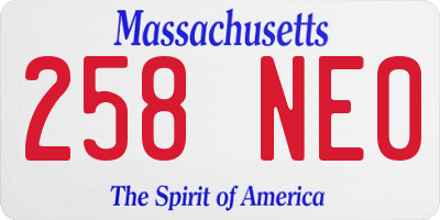 MA license plate 258NE0