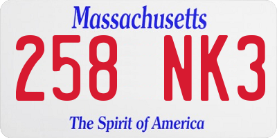 MA license plate 258NK3