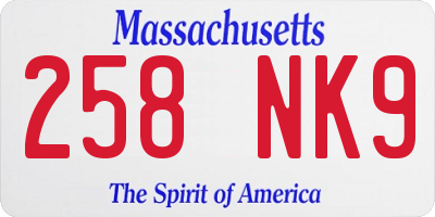 MA license plate 258NK9