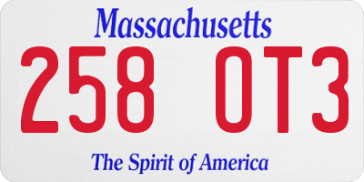 MA license plate 258OT3
