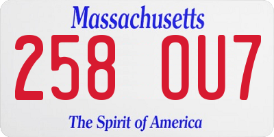 MA license plate 258OU7