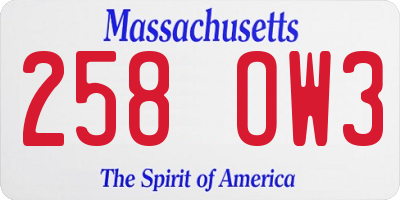 MA license plate 258OW3