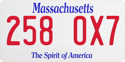 MA license plate 258OX7