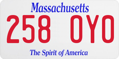 MA license plate 258OY0