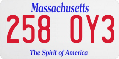 MA license plate 258OY3