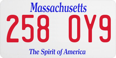 MA license plate 258OY9