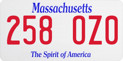 MA license plate 258OZ0