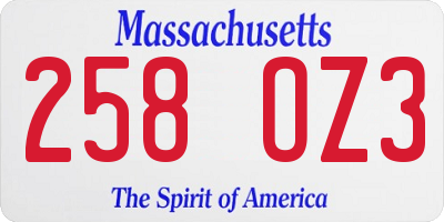 MA license plate 258OZ3
