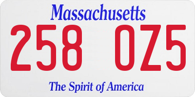 MA license plate 258OZ5