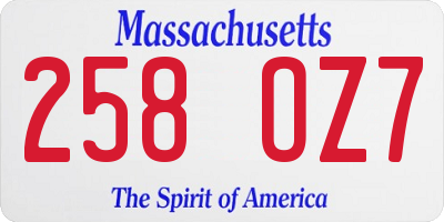MA license plate 258OZ7