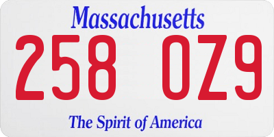 MA license plate 258OZ9
