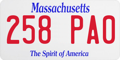 MA license plate 258PA0