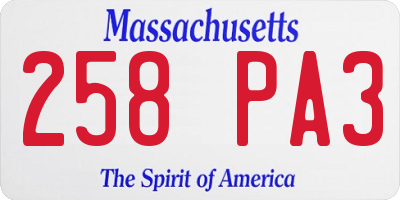 MA license plate 258PA3