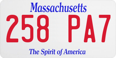 MA license plate 258PA7